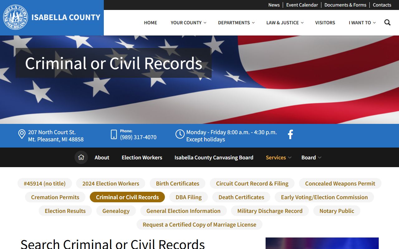Isabella County court records search links on the county clerk page