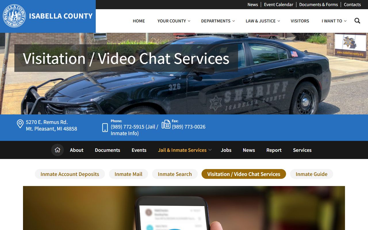 Isabella County visitation and video services page for inmate records