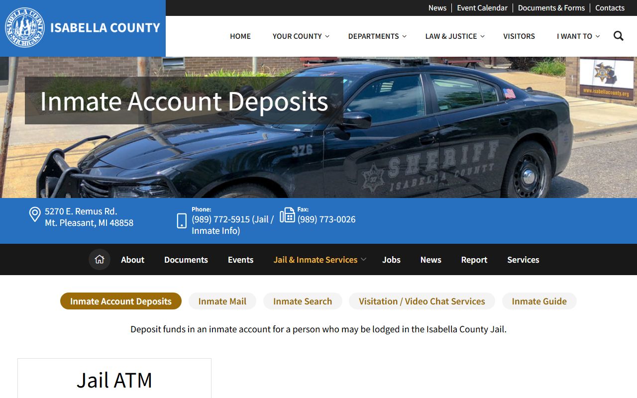 Isabella County Criminal Justice Center JailATM deposit and commissary page